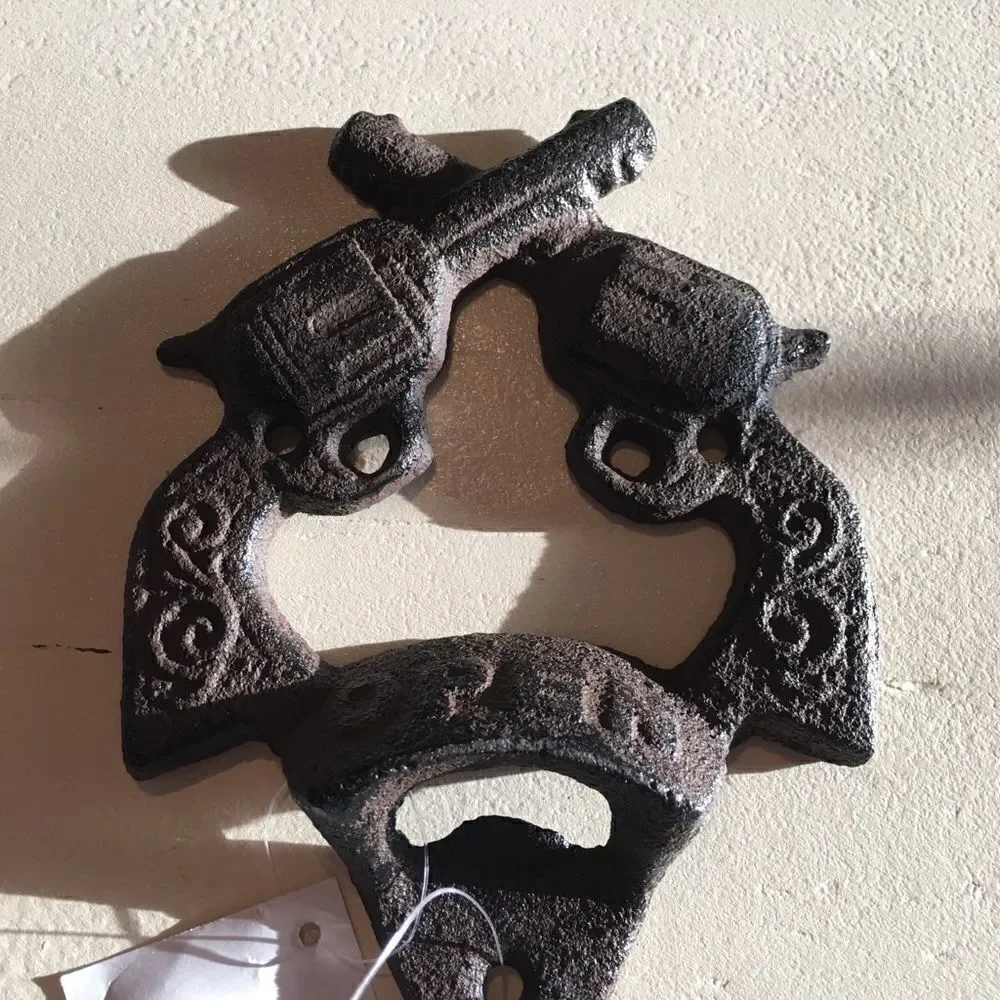 Wall cast iron revolver hand guns beer bottle opener garage
